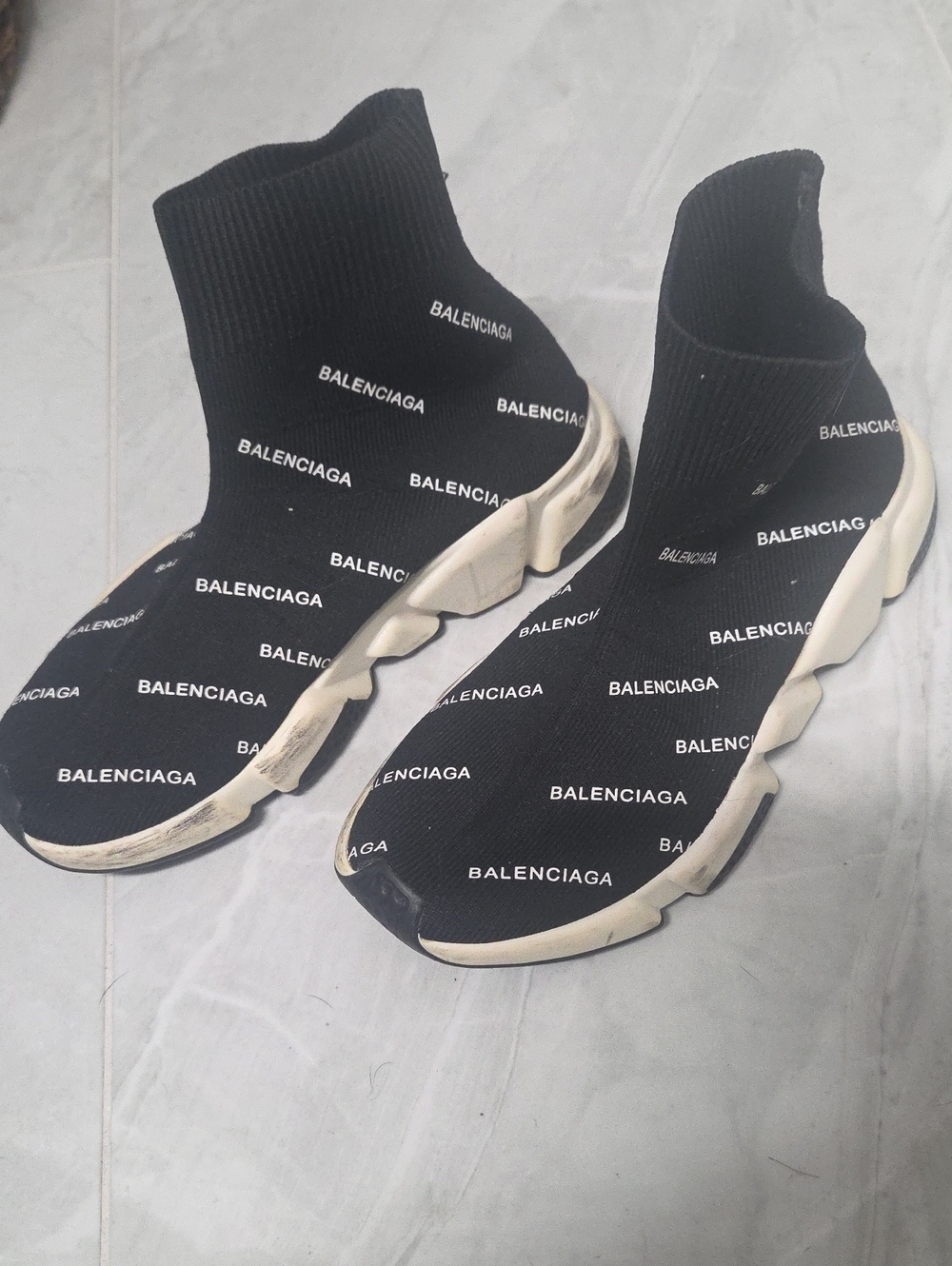 Balenciaga Black and White Logo Sock Sneakers Size 37